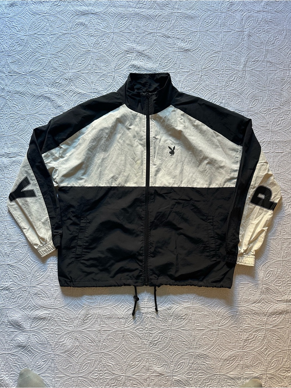 Playboy Black & White Colorblock Windbreaker Jacket
